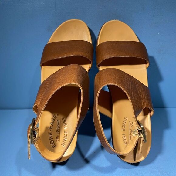 Kork Ease Platform Wedge Sandals Women's 8M Brown Tan Leather Distressed Comfort - Picture 6 of 8